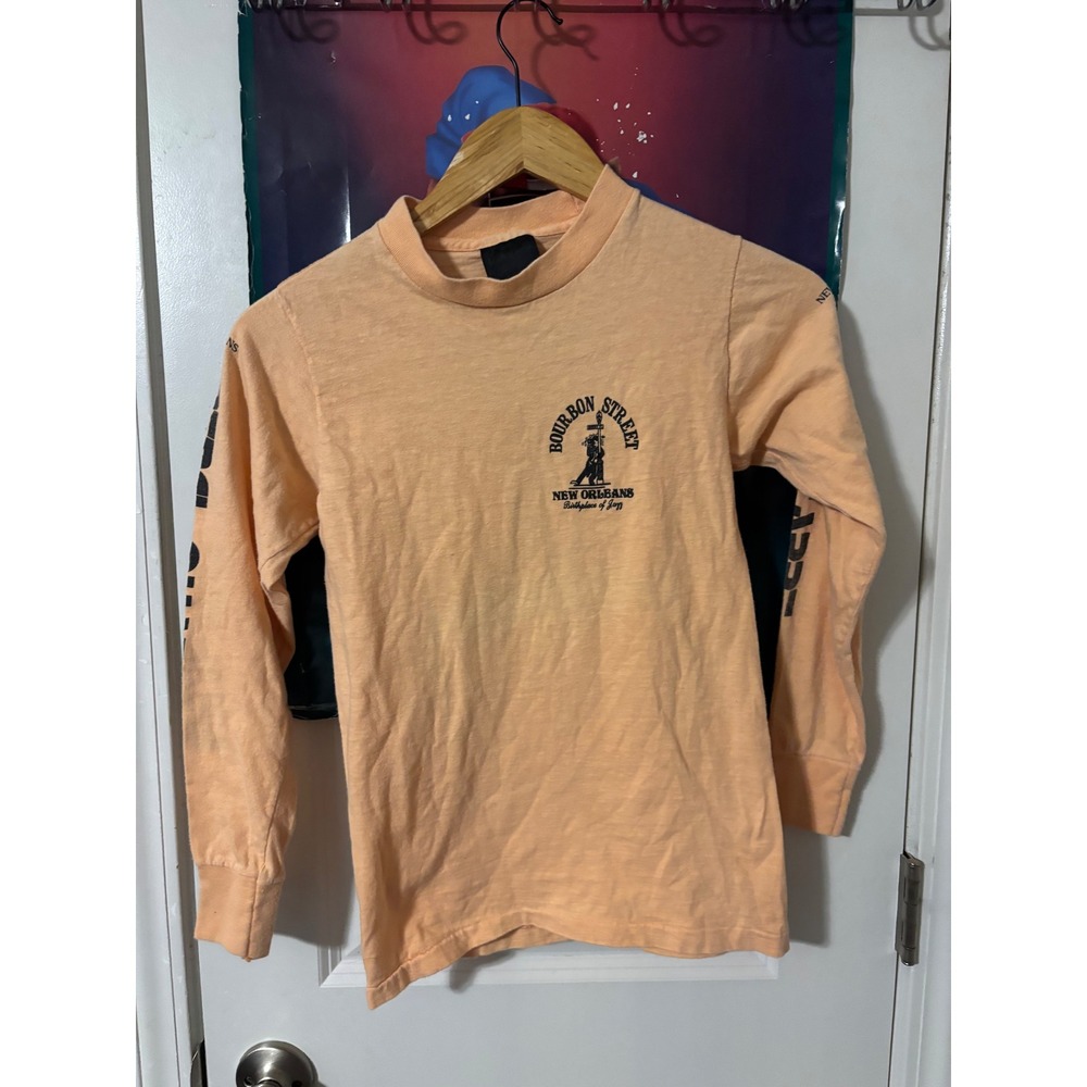 70s Bourbon Street New Orleans Jazz Birthplace Long Sleeve T Shirt Peach Womens